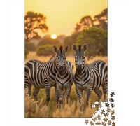 Cebras Atardecer Rompecabezas Fotografía Fauna Cartón Reciclado 1000 Piezas, Alivio Estrés, Regalo Familiar Personalizado, Ocio Hogar 70x50cm/1000pcs