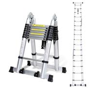 Cecaylie 5 m Escalera telescópica Plegable de Aluminio, Escalera de Aluminio Antideslizante, Escalera de pie, Escalera telescópica Extensible de 150 kg, Capacidad de Carga
