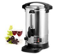 Cecaylie Caldera de vino caliente de 8,8 l, dispensador de agua caliente de acero inoxidable, con bandeja colectora de grifo termostato, indicador de nivel de llenado, vino caliente