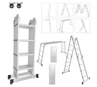 Cecaylie Escalera multifunción 4x4 de Aluminio, 470 cm, 7 en 1 Plegable con Plataforma de Trabajo para hogar, Bricolaje y Trabajo