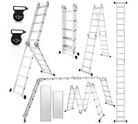 Cecaylie Escalera Multiusos de Aluminio, 4 x 5, 582 cm, 7 en 1, con Plataforma, Escalera con 2 Placas de andamio, Escalera de Trabajo, Escalera multifunción, Escalera Plegable de 20 peldaños, Color