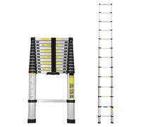 Cecaylie Escalera telescópica de 3,8 m, escalera de aluminio, escalera extensible con pies antideslizantes, escalera multiusos para ático, escalera de pie, portátil y ligera, capacidad de carga de 150