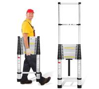 Cecaylie Escalera telescópica de 5 m, escalera de aluminio, escalera extensible con pies antideslizantes, escalera multiusos para ático, escalera de pie, portátil y ligera, capacidad de carga de 150