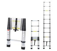 Cecaylie Escalera telescópica de Aluminio, 3,2 m, Escalera Multiusos con 2 Ganchos extraíbles, diseño telescópico, Capacidad de Carga de 150 kg/330 Libras, Escalera de Tijera Antideslizante, Color