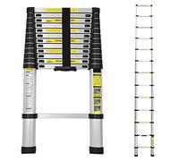 Cecaylie Escalera telescópica de Aluminio, 3,8 m, Extensible, Antideslizante, Multiusos, Escalera telescópica Extensible, 150 kg de Carga