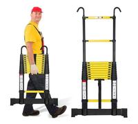 Cecaylie Escalera telescópica de Aluminio de 3,2 m, con 2 Ganchos extraíbles, diseño telescópico, Capacidad de Carga de 150 kg/330 Libras, Antideslizante, Color Negro