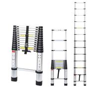 Cecaylie Escalera telescópica de Aluminio de 3,8 m, con 2 Ganchos extraíbles, diseño telescópico, Capacidad de Carga de 150 kg/330 Libras, Antideslizante, Color Plateado