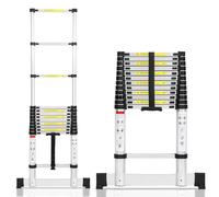 Cecaylie Escalera telescópica de aluminio de 3,8 m, escalera extensible con estabilizador, escalera de aluminio antideslizante, escalera multiusos extensible, escalera de aluminio, capacidad de carga