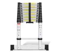 Cecaylie Escalera telescópica de Aluminio de 3,8M con 2 Ganchos extraíbles, Escalera Extensible, Antideslizante y Multiusos Carga máxima 150 kg