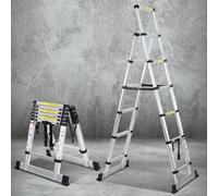 Cecaylie Escalera telescópica Plegable de 1,7 m + 2,0 m, Marco en Forma de A, 5 + 6 peldaños, Carga máxima de 150 kg, Escalera Extensible de Aluminio, tamaño plegada 65 cm