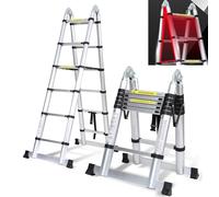 Cecaylie Escalera telescópica Plegable de Aluminio, 3,8 (1,9 + 1,9 m) Carga máxima de 150 kg, Color Plateado, telescópica, Antideslizante, Plateada