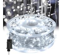 Cecaylie Luces de Navidad para exteriores/interiores, 100 m, 500 LED, cadena luminosa alimentada por corriente, 8 modos, impermeable, IP44, función memoria, para el jardín, fiesta, boda, blanco frío