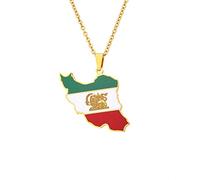 CECECOLEPansr Oriente Medio Irán Mapa Bandera Colgante Collar Joyas Encanto Gota Esmalte Mapa Geométrico Hip Hop Pareja Collar Unisex Suéter Cadena para Mujeres Hombres Regalo,Oro,45Cm(17.7 Pulgadas)