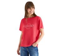 Cecil Camiseta de Aspecto de Lino con Estampado Rojo Fresco, Talla XS