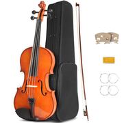Ceciliec Violín acústico, kit de iniciación de violín 4/4 de tamaño completo para estudiantes principiantes, instrumento musical de cuerda de barniz natural con funda, arco, colofonia, puente, cuerdas