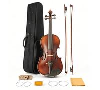 Ceciliec Violín para principiantes, kit de iniciación de violín acústico de tamaño completo 4/4, instrumento musical de cuerda con funda, 2 arcos de violín, 2 puentes, cuerdas, colofonia, paño de