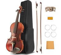 Ceciliec Violín para principiantes, kit de iniciación de violín acústico de tamaño completo 4/4, instrumento musical de cuerda con funda, 2 arcos de violín, 2 puentes, cuerdas, colofonia, paño de