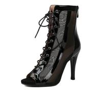 Ceciloroda Mujer Heeled Burju Baile Zapatos Peep Toe Mesh Botines Stiletto Gladiador Sandalias Comfy Dressy Sandalias Ballrrom Cordones Black Size 42