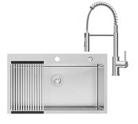 CECIPA 75x45 cm Fregadero de Acero con Arco Grifo Cocina Resorte, Lavabo de Cocina 1 Cuenca Inox para Mueble de 80cm, con Sifón y Desagüe