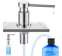 CECIPA Dispensador Jabon Cocina Bajo Encimera, Dispensador de Detergente para Fregadero con Botella de 300 ML y Manguera de 1,2 m, Dosificador de Jabón de Cobre, Relleno Superior, Cepillado