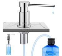 CECIPA Dispensador Jabon Cocina Bajo Encimera, Dispensador de Detergente para Fregadero con Botella de 300 ML y Manguera de 1,2 m, Dosificador de Jabón de Cobre, Relleno Superior, Cromo