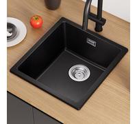CECIPA Fregadero Cocina 1 Seno 40 * 44 * 20cm, Fregadero de Granito, Fregadero Negro Sobre Encimera, Fregadero de Cocina, Fregaderos Modernos para Cocina, Fregadero Pequeño Rectangular, Kitchen Sink