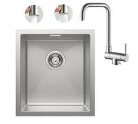 CECIPA Fregadero Cocina 1 Seno 40x44cm + Grifo Cocina Abatible, Fregadero bajo Encimera o Sobre Encimera, Fregadero Cocina de Acero Inoxidable con sifón, Juego de Desagüe