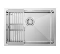 CECIPA Fregadero Cocina 1 Seno 60 x 44cm, Fregadero Bajo Encimera o Sobre Encimera, Fregadero de Acero Inoxidable 304 con Cesta de Filtro Extensible, Sifón y Kit de Drenaje