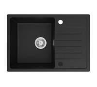 CECIPA Fregadero Cocina 1 Seno con Escurridor 65 x 45 cm, Fregadero Cocina Negro, Fregadero Granito 1 Seno Instalación Reversible, con Sifón Classic y Rebosadero