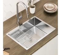 CECIPA Fregadero Cocina 60x44cm, Fregadero bajo Encimera o Sobre Encimera, Fregadero de Acero Inoxidable con Sifón y Rebosadero