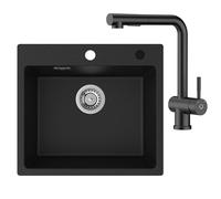 CECIPA - Fregadero con grifo (55 x 45 cm, fregadero de cocina de granito, fregadero con grifo