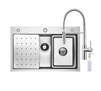 CECIPA Fregadero con Grifo Cocina Muelle, 70x45 CM Fregadero de Acero Inoxidable con Dispensador de Jabón, Fregadero Cocina con Lavello Mobile e Tagliere, Cepillado