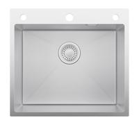 CECIPA Fregadero de 54 × 49 cm, acero inoxidable cepillado, fregadero con sifón y rebosadero, fregadero de cocina con dispensador de jabón, apto para armarios bajos a partir de 60 cm