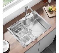 CECIPA Fregadero de acero inoxidable, 60 x 45 cm, incluye escurridor, fregadero de cocina con orificio para grifo para a partir de 60 cm, lavabo de acero inoxidable, incluye sifón y sobre y desagüe
