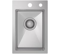 CECIPA Fregadero De Cocina, 30 X 45 Cm, Con Sifón, De Acero Inoxidable 304 Rectangular, Con 2 Agujeros De Grifo, 1 Bandeja Empotrable, De Acero Inoxidable Cepillado