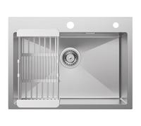 CECIPA Fregadero de cocina 60 x 45 cm, con escurridor y sifón, acero inoxidable 304 rectangular, 2 agujeros para grifo, 1 lavabo empotrable