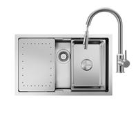 CECIPA - Fregadero de cocina cepillado con grifo, 70 x 44 cm, con grifo de cocina, para mueble bajo a partir de 80 cm