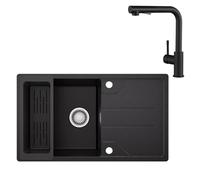 CECIPA Fregadero de cocina con grifo, 78 x 45 cm, color negro, granito con grifo extraíble, color negro grafito, negro