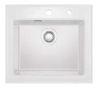 CECIPA Fregadero de cocina de 50 x 50 cm, de cerámica, color blanco, con rebosadero, fácil de limpiar, resistente al calor, amortiguador de ruido, con 2 orificios pretaladrados para lavavajillas y