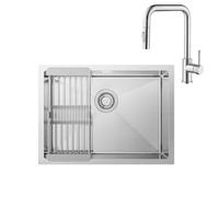 CECIPA Fregadero de cocina de 60 x 44 cm, de acero inoxidable 304, con cesta de colador, extensible, con 2 tipos de chorro, giratorio 360°