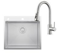 CECIPA Fregadero de cocina de 60 x 49 cm, acero inoxidable con orificio para grifo, 5 lavabo, fregadero de cocina, fregadero empotrable, incluye sifón y sobre