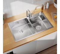 CECIPA Fregadero de cocina de 75 cm x 45 cm, de acero inoxidable, para armarios inferiores de 80 cm de ancho, fregadero con dispensador de jabón, desagüe y rebosadero, lavabo de cocina para montaje