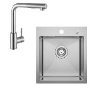 CECIPA Fregadero de Cocina de Acero Inoxidable 40 x 45 cm + Grifo de Cocina Extensible Juego Completo de Fregadero Cuadrado Integrado para Base de Armario 40 cm