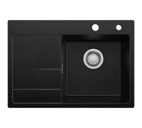 CECIPA Fregadero de cocina de granito negro 65 x 45 cm, con escurridor, para armarios bajos de 40 cm de ancho, incluye sifón y juego de desagüe y rebosadero