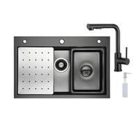 CECIPA Fregadero de cocina negro 70 x 45 cm con grifo extensible X203B, acero inoxidable, incluye dispensador de jabón y sifón, repuesto y tabla de cortar