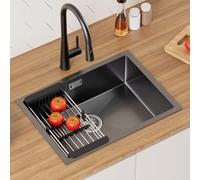 CECIPA Fregadero de cocina rectangular de acero inoxidable, color negro antracita, 60 x 44 cm, fregadero de cocina moderno de acero inoxidable, empotrable pequeño