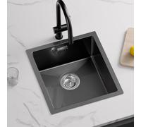 CECIPA Fregadero de cocina rectangular de acero inoxidable, color negro y antracita, 40 x 44 cm, fregadero de cocina moderno de acero inoxidable, empotrable pequeño
