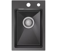 CECIPA Fregadero Negro Antracita 30 x 45 CM, Fregadero de Cocina de Acero Inoxidable 201 Rectangular, Fregadero de Cocina con Sifón, Fregadero de Cocina con 2 Agujeros para Grifo, 1 Fregadero