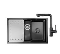 CECIPA Fregadero Negro (Antracita) con Grifo Extraíble x203b, 70 x 44 cm Fregadero de Cocina incl. Sifón, Fregadero in ubeta Interior de Repuesto y Tabla de Cortar, Fregadero de Cocina con