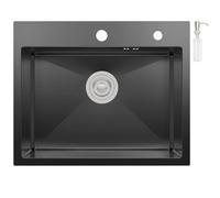 CECIPA Fregadero negro rectangular de 55 x 45 cm, con sifón, fregadero de cocina con 2 agujeros para grifo, color antracita